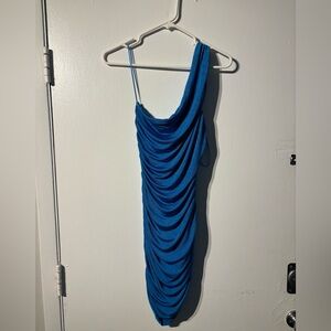 Fashion Nova Blue One Shoulder Ruched Bodycon Mini Dress Size Medium